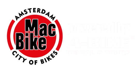 Macbike logo powered by A-Bike showcasing premier bike rental services in Amsterdam